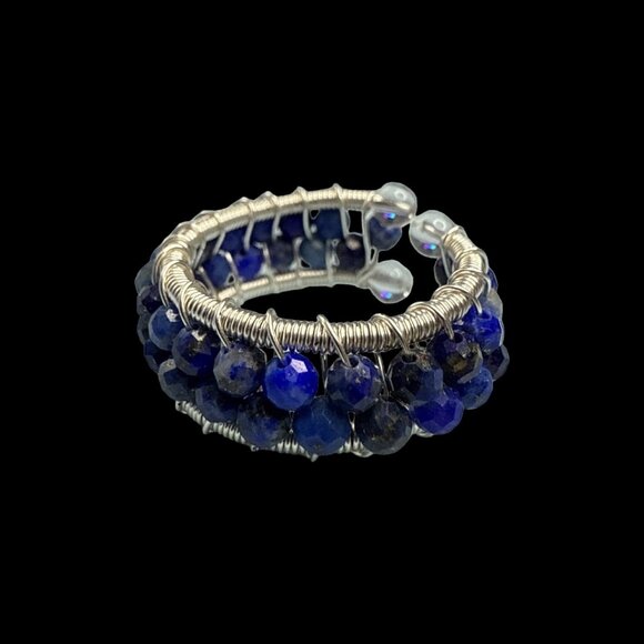 **SOLD**Lapis Lazuli Blue faceted beaded ring gemstone jewelry silver wire - Picture 6 of 8